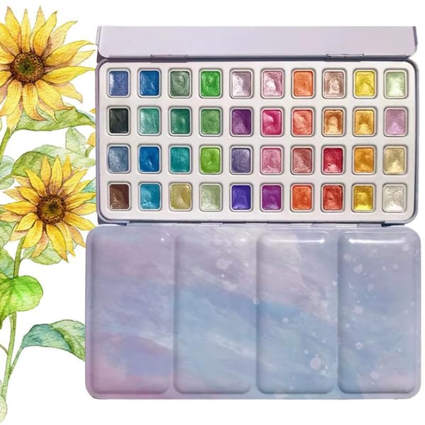 Watercolor Paint 40-Colors Glitter Watercolour Solid Paint Box Pearlescent Pigment Portable Water Color Pallet For Artists And