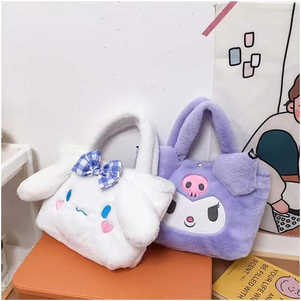 Kawaii Sanrio Plush Bag Kuromi Plushie Backpack Cinnamoroll Tote Handbag My Melody Messenger Makeup Shoulder Bag Women Girl Gift