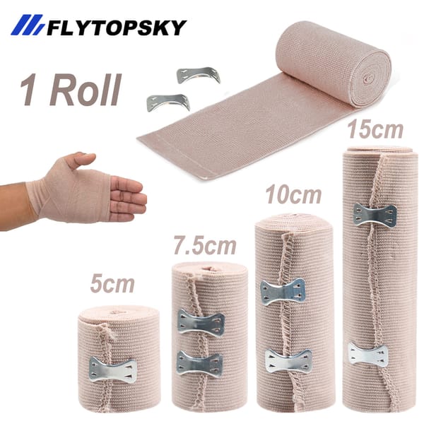 1 Roll Compression Bandage Wrap with Clips,Sports Bandages Tape for Ankle, Wrist, Arm, Leg Sprains First Aid Bandages Measure