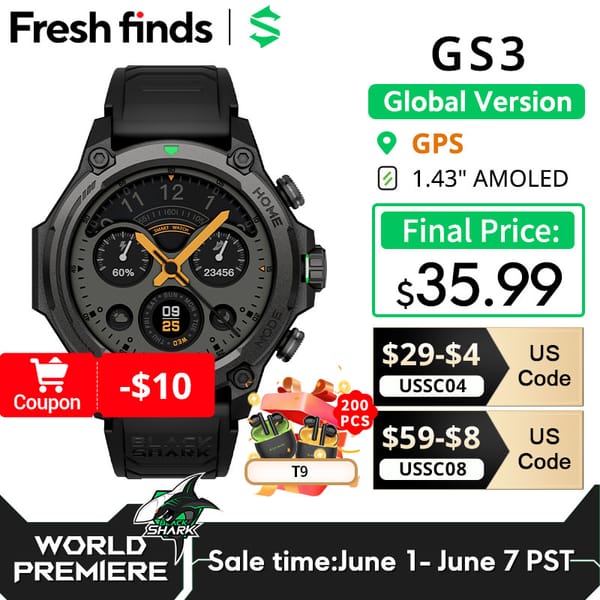 [World Premiere]Blackshark GS3 Smart Watch Global Version 1.43" AMOLED Display 5ATM AI Watch Faces GPS Satellite Positioning