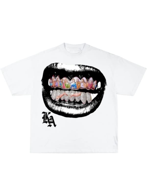 Summer Pure Cotton Oversized Teeth Graphic T Shirts for Men Women Y2k Top Hip Hop Harajuku Fashion Round Neck Pure Short Sleeves