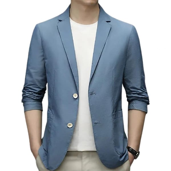 Formal Summer Suit Coat Business Coat Lapel Long Sleeves Double Buttons Straight Pockets Cardigan Loose Men thin Work Jacket