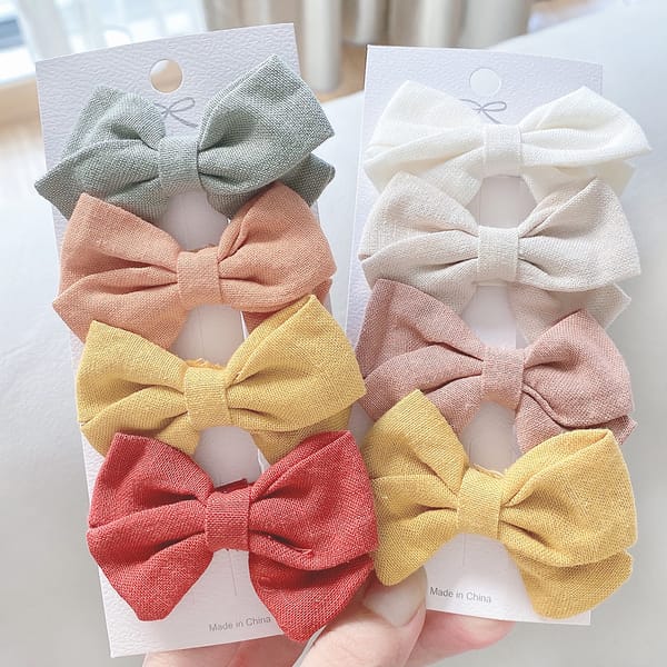 4Pcs/set 2.4inches Cute Solid Linen Bowknot Hair Clips for Girls Handmade Hairpins Barrettes Headwear Kids Hair Accessories Gift