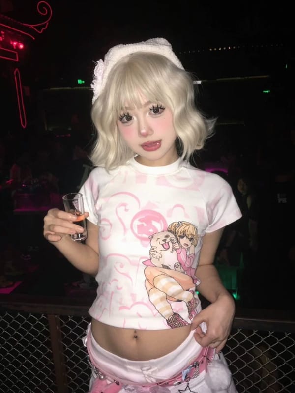 HOUZHOU Y2k Harajuku Streetwear T Shirts Women Japanese Fashion Kawaii Sweet Cartoon Print Slim Sexy Tees Tops Soft Gril Summer