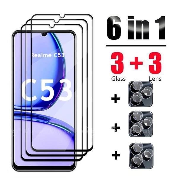 6 In 1 For Realme C53 Glass Tempered Glass Realme C53 Glass Full Cover Screen Protector Camera Film Realme C53 Glass