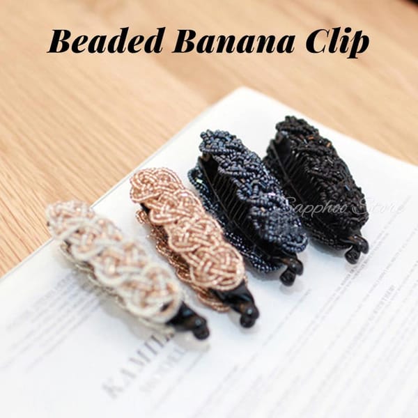 Korea Crystal Beads Edition Small Hairpin Banana Clip 8cm Vertical Clip Twist Clip Horsetail Clip Horsetail Buckle 4 Colors