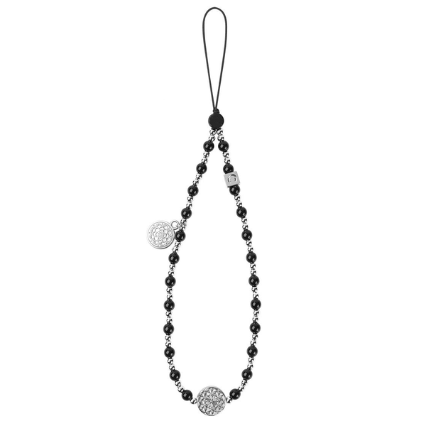 HERLOOK Black Agate Phone Charm Natural Stone Lanyard for Phone Case Y2K Accessories Cellphone Strap Silver Color Beads Chain