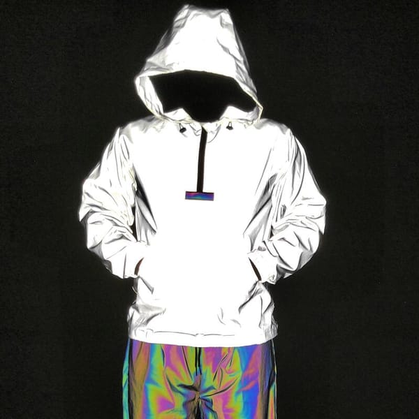 Unisex Holographic Men Night Reflective Hip Hop Jacket Colorful Reflective Ribbon Patchwork Pullover Windbreaker