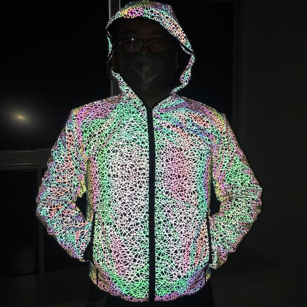 Plus Size 4XL Men Unisex Holographic Reflective “Bird’s Nest Pattern” Jacket Reflect Light Casual Coats
