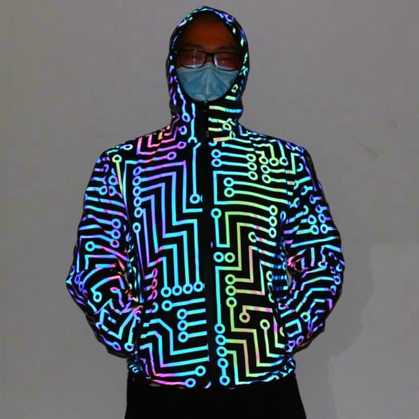 Plus Size 4XL Men Unisex Holographic Reflective “Circuit Pattern” Jacket Reflect Light Casual Coats