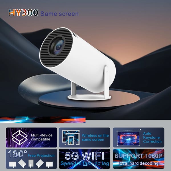 Salange HY300 Projector Smart WiFi BT5.0 200ANSI 1280*720 Sync SAMSUNG Android iphone Screen LED Home Theater for 1080P 4K Video