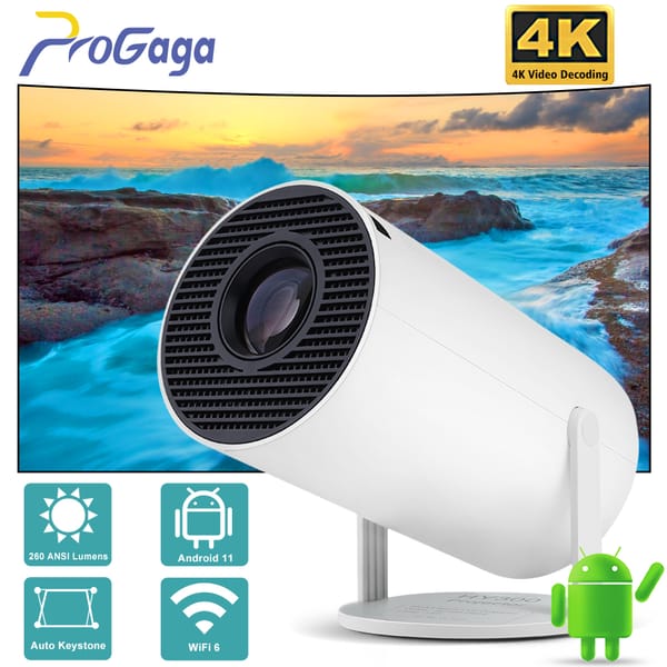 PROGAGA HY300 Mini Projetor 4K Android 11 WiFi BT5.0 260ANSI Allwinner H713 Portable Projector 720P Home Cinema Beam HY300 Pro
