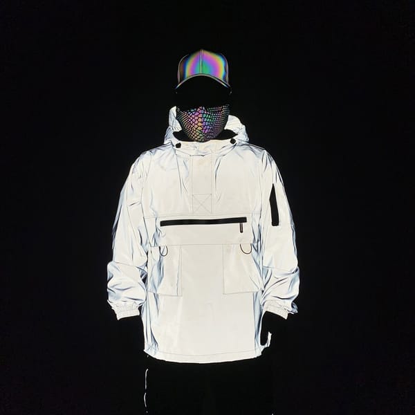 2023 Holographic Reflective Casual Cargo Jacket Men's Half Zipper Hooded Pullover Jacket Windbreaker Coat