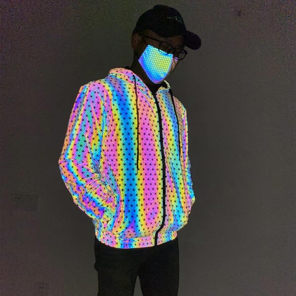 Men's Holographic Reflective "Geometric Pattern" Jacket Hip Hop Knitted Reflect Rainbow Casual Coats