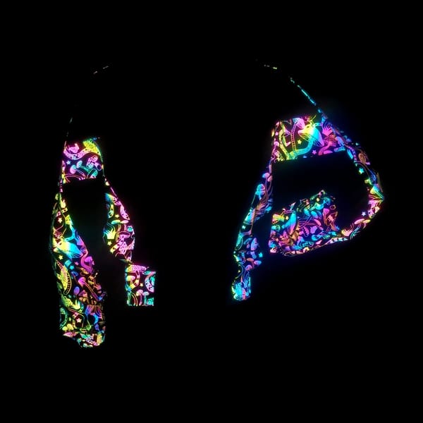 Women's Holographic Reflective Rave Rainbow "Mushroom Pattern" Outerwear Track Patchwork Jacket Outfit Clothing