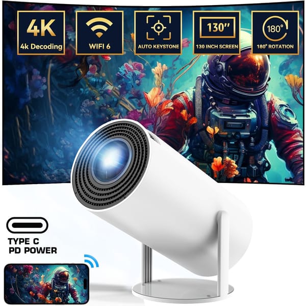 EGOBAS Type C HY300 Plus Mini Projector,Auto Keystone 4K Full HD Android WiFi6 BT5.0 200ANSI Hifi Home Portable Video Projector